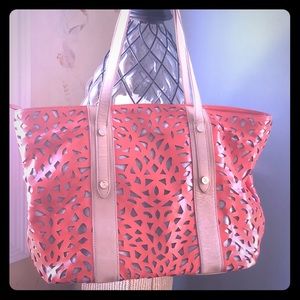 Sondra Roberts Patent Leather Laser Cut Tote